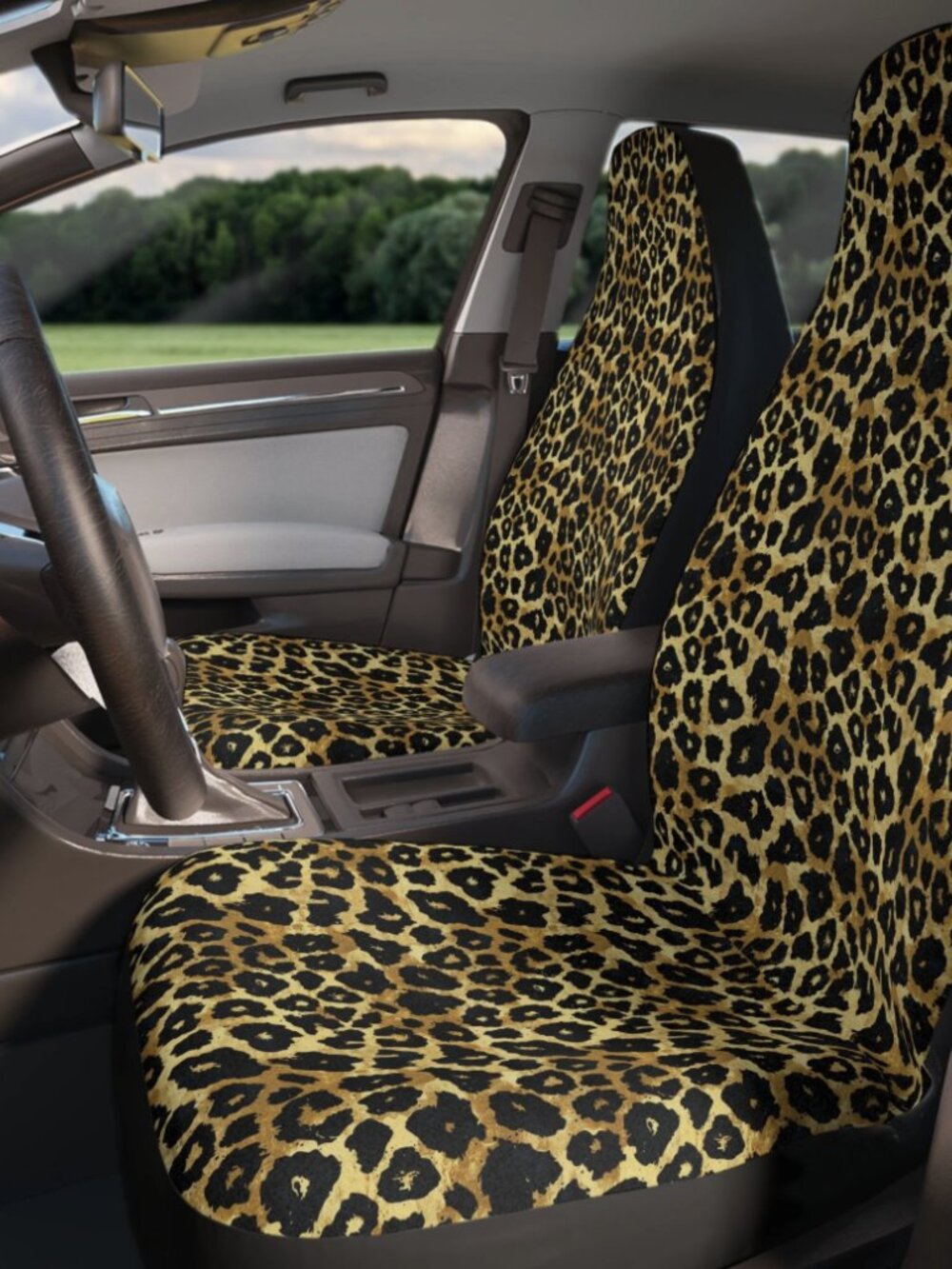 🐆🚗✨ Leopard Print Car Seat Covers – Black & Golden Brown - Picture 2 of 6